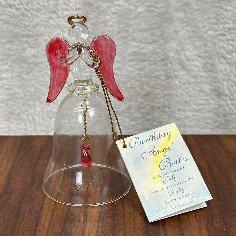 VTG Ganz Birthday‎ Angel Belles July Ruby Glass Bell Figurine Verchiel 5" Gift